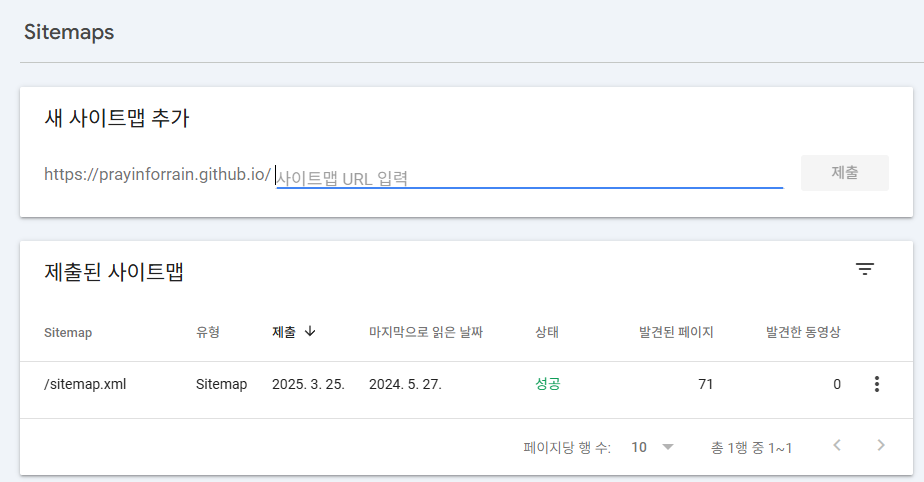 구글 검색 콘솔에서 사이트맵 제출